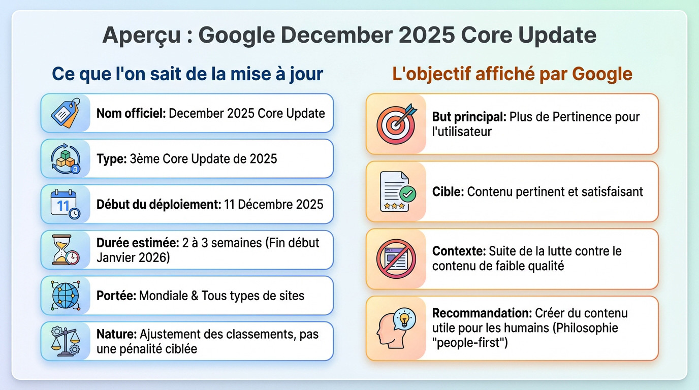Aperçu du déploiement de la Google December 2025 Core Update