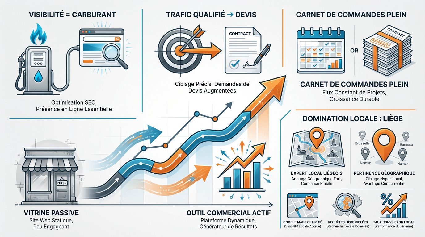 Infographie montrant la croissance d'une entreprise grâce à la visibilité locale et au SEO